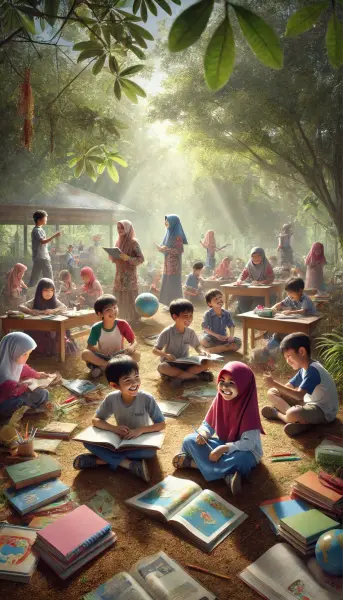 4. Anak-anak Indonesia yang berpartisipasi dalam kelas belajar di luar ruangan