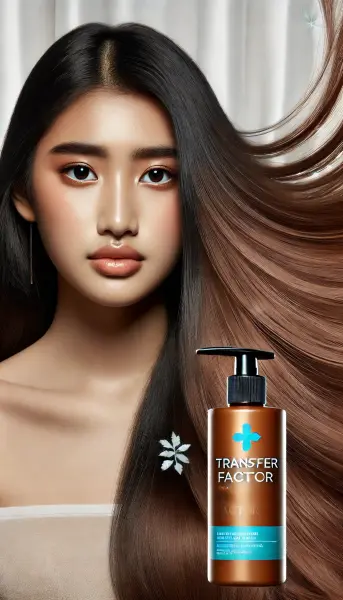 1. Rambut yang sehat, kuat, dan berkilau, dengan botol transfer factor