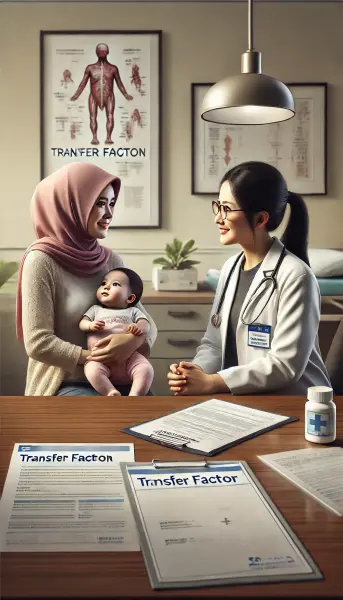 6. Ibu membawa bayi yang sedang berbincang dengan dokter di klinik