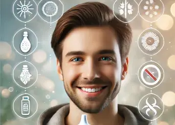 Senyum wajah seseorang yang memegang botol transfer factor