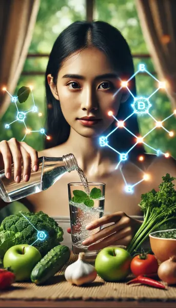 6.tangan menuangkan segelas air jernih